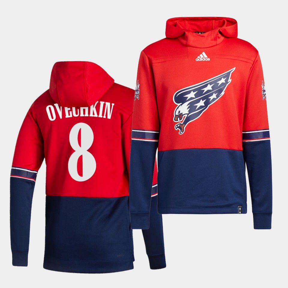 Men Washington Capitals #8 Ovechkin Red NHL 2021 Adidas Pullover Hoodie Jersey